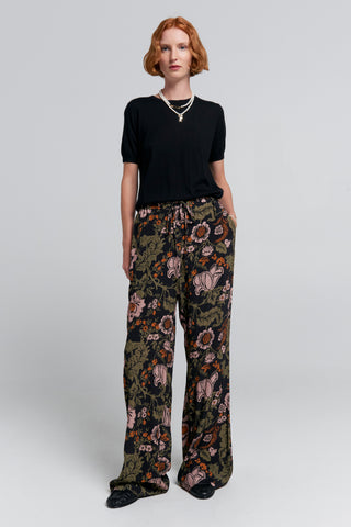 Tied Palazzo Lounge Pants Black Multi