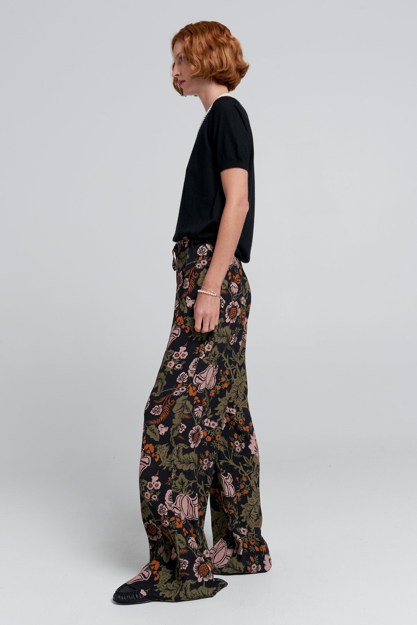 Tied Palazzo Lounge Pants Black Multi