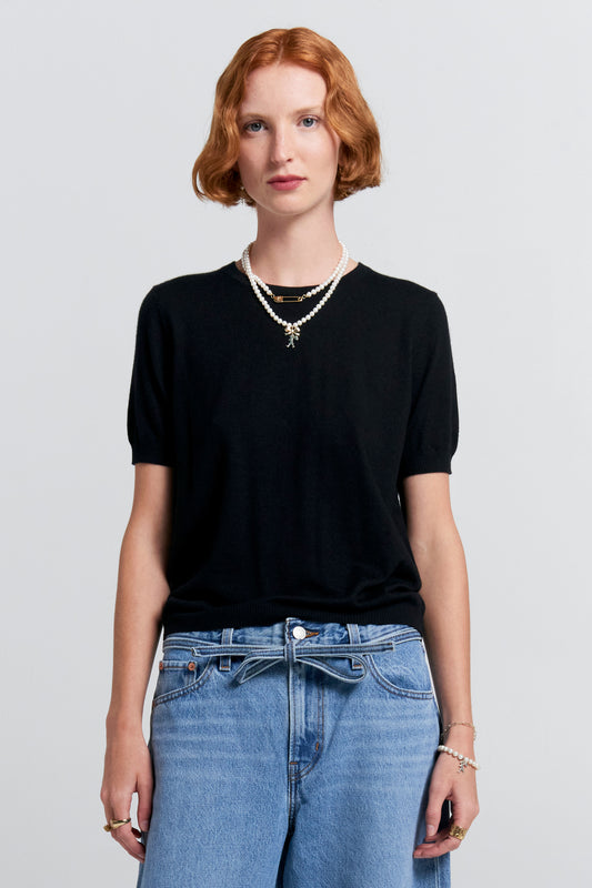 Fleur Cashmere T-Shirt Black