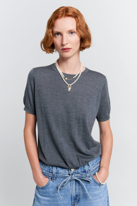 Fleur Cashmere T-Shirt Charcoal Marle