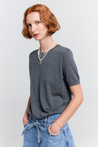 Fleur Cashmere T-Shirt Charcoal Marle