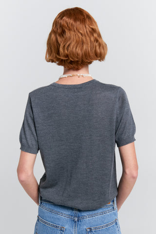 Fleur Cashmere T-Shirt Charcoal Marle