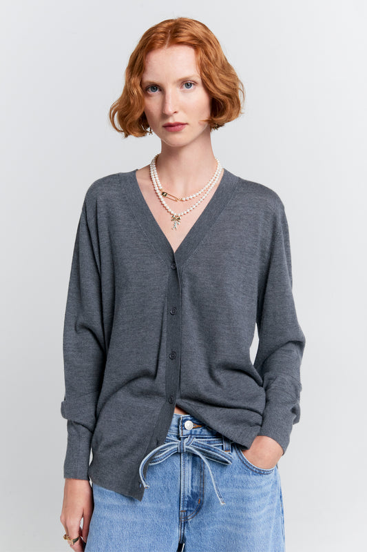 Daisy Cashmere Cardigan Charcoal Marle