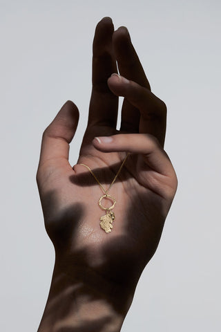 Acorn and Leaf Loop Necklace Gold