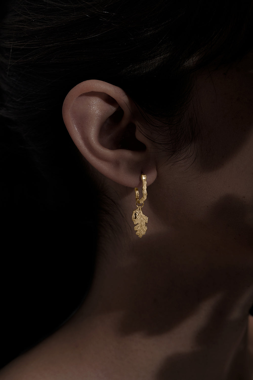 Acorn and Leaf Mini Hoop Earrings Gold