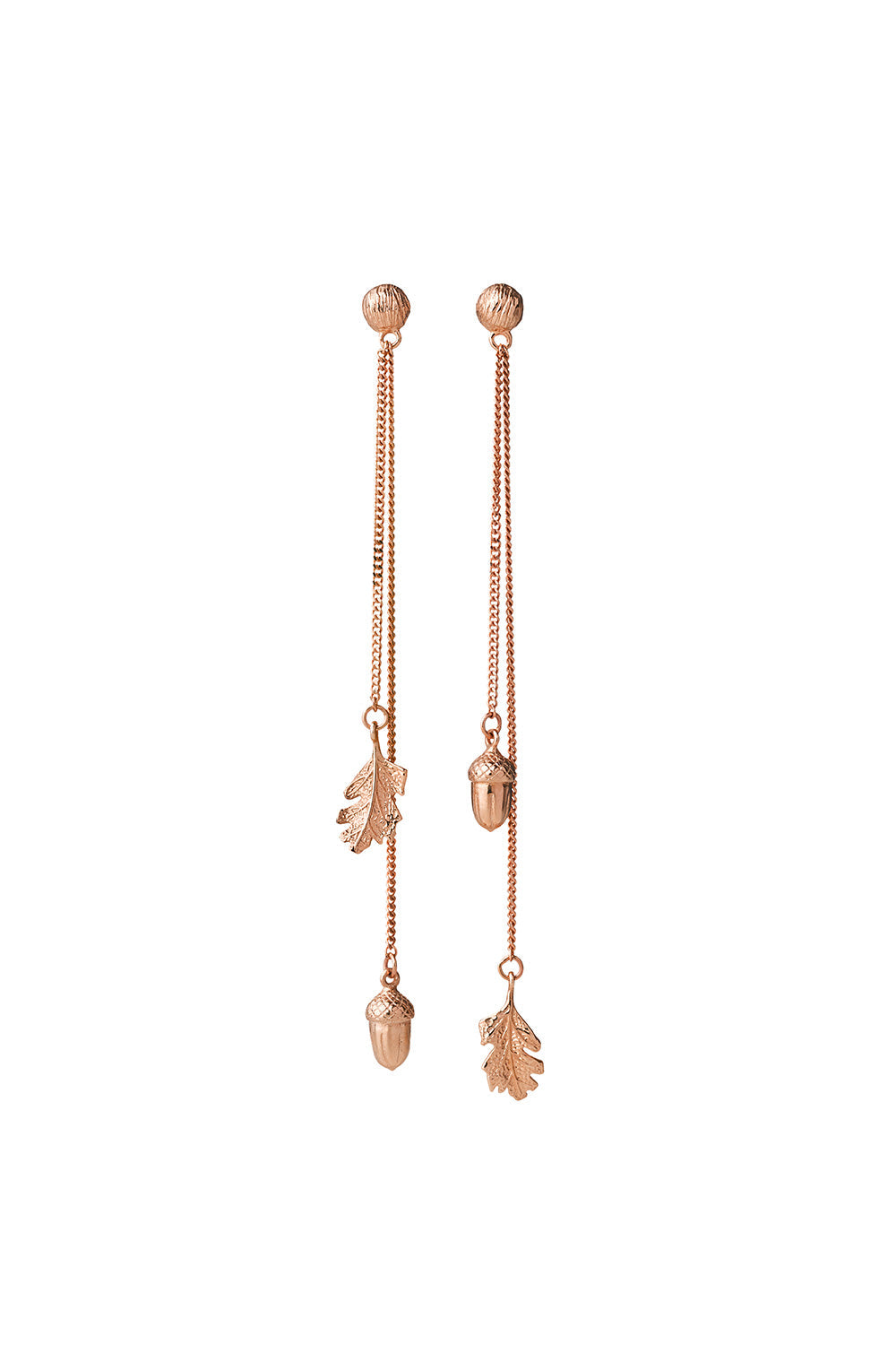 Acorn and Leaf Pendulum Earrings Rose Gold