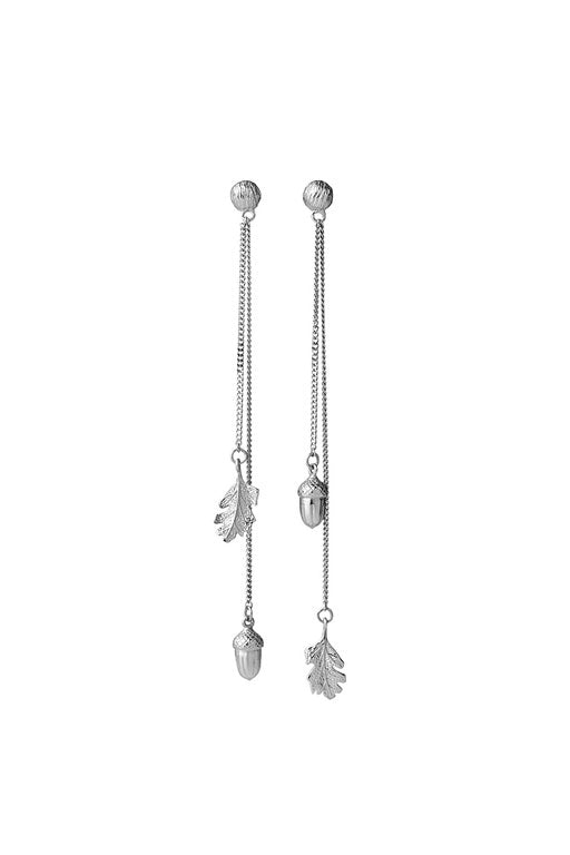 Acorn and Leaf Pendulum Earrings Silver