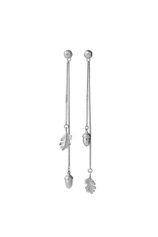 Acorn and Leaf Pendulum Earrings Silver