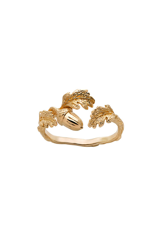 Acorn and Leaf Ring Gold