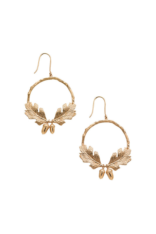 Acorn and Leaf Wreath Earrings Gold