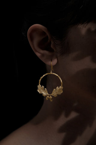 Acorn and Leaf Wreath Earrings Gold