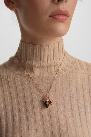 Acorn & Leaf Pendant Rose Gold with Tiger's Eye