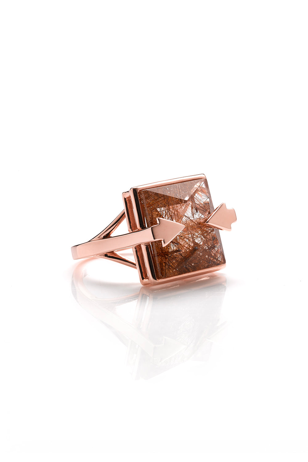 Ballistic Ring with 14mm Square Rutilated Quartz Rose Gold