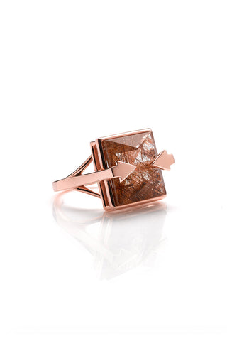 Ballistic Ring with 14mm Square Rutilated Quartz Rose Gold