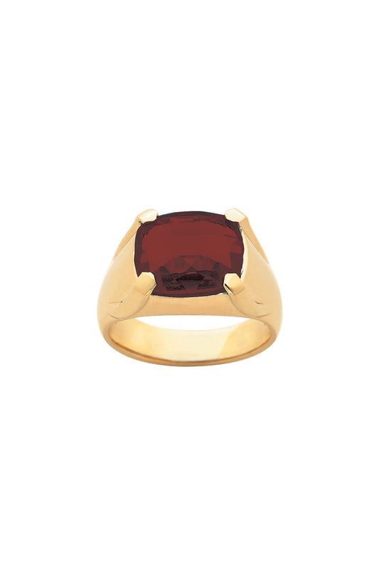 Chequerboard Ring 12 x 10mm Gold & Garnet