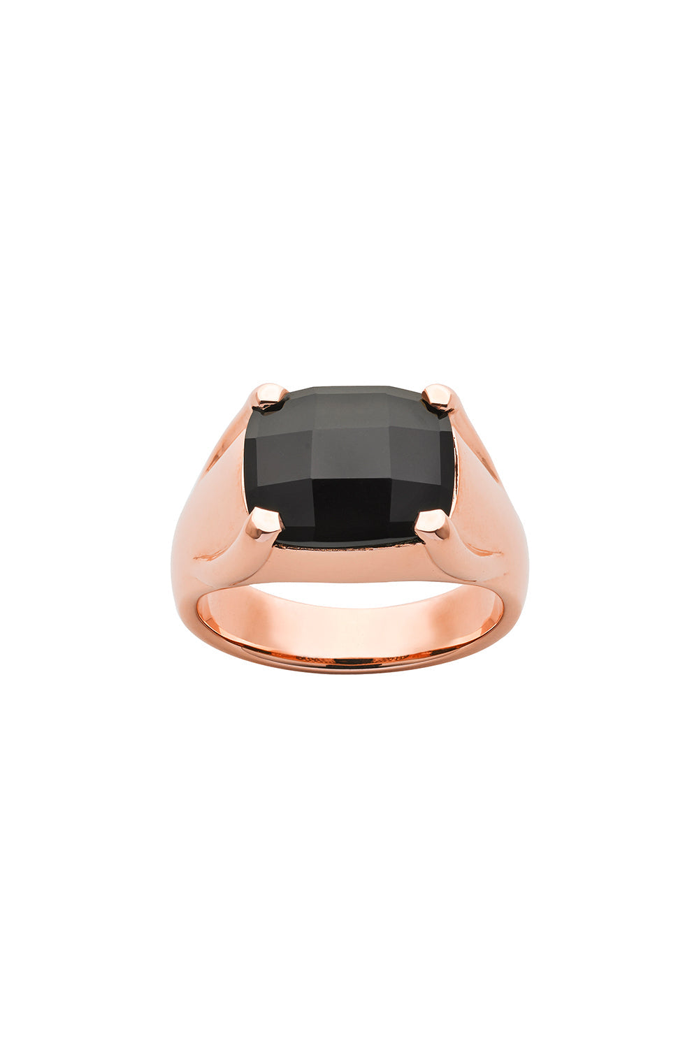 Chequerboard Ring 12 x 10mm Rose Gold & Onyx