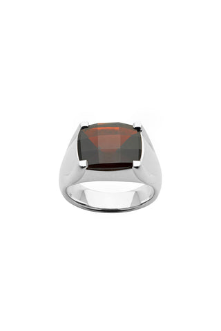 Chequerboard Ring 12 x 10mm Silver & Garnet