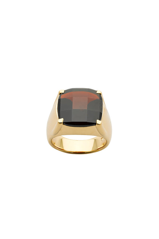 Chequerboard Ring 14mm Gold & Garnet