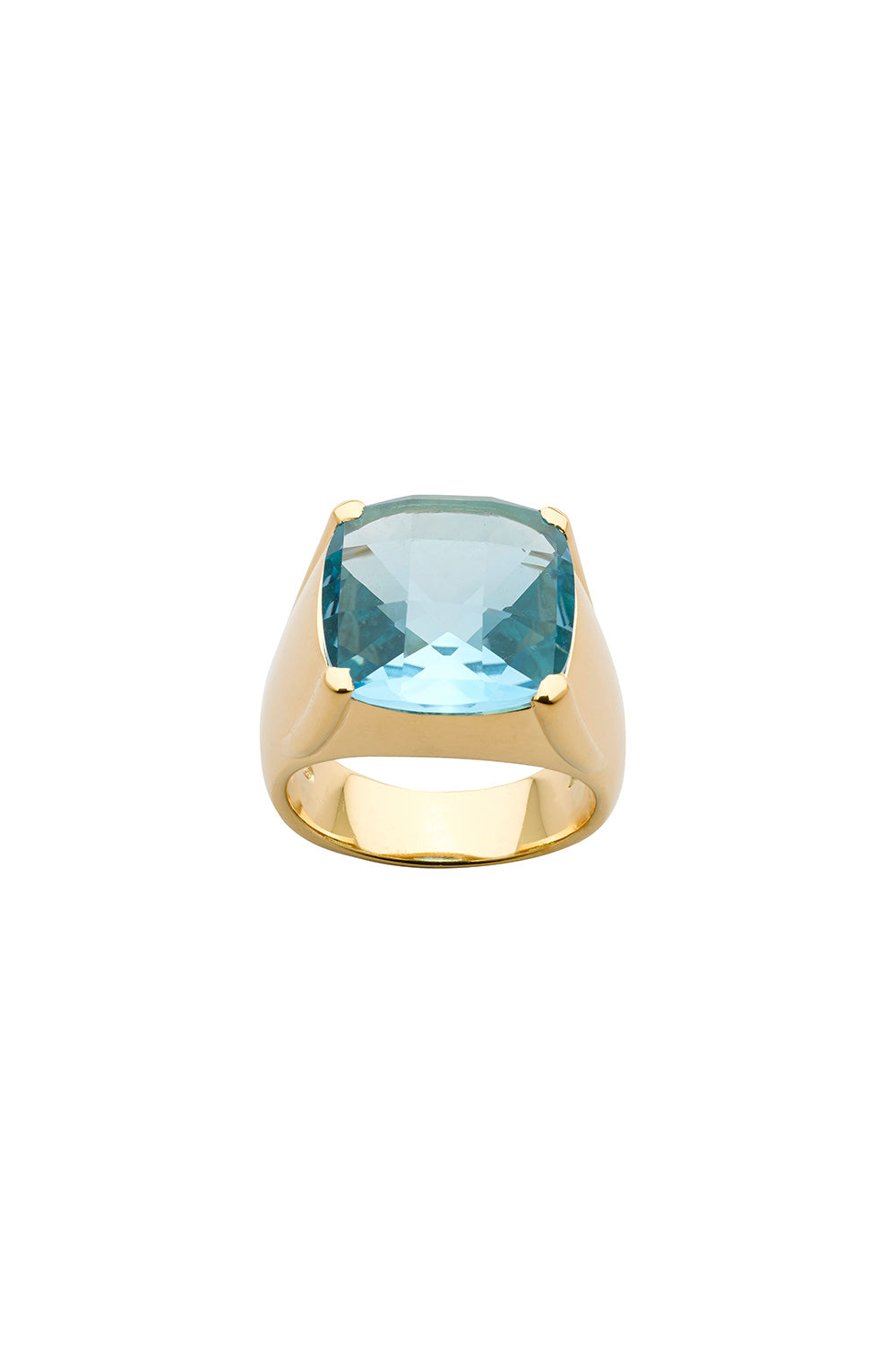 Chequerboard Ring 14mm Gold & Blue Topaz