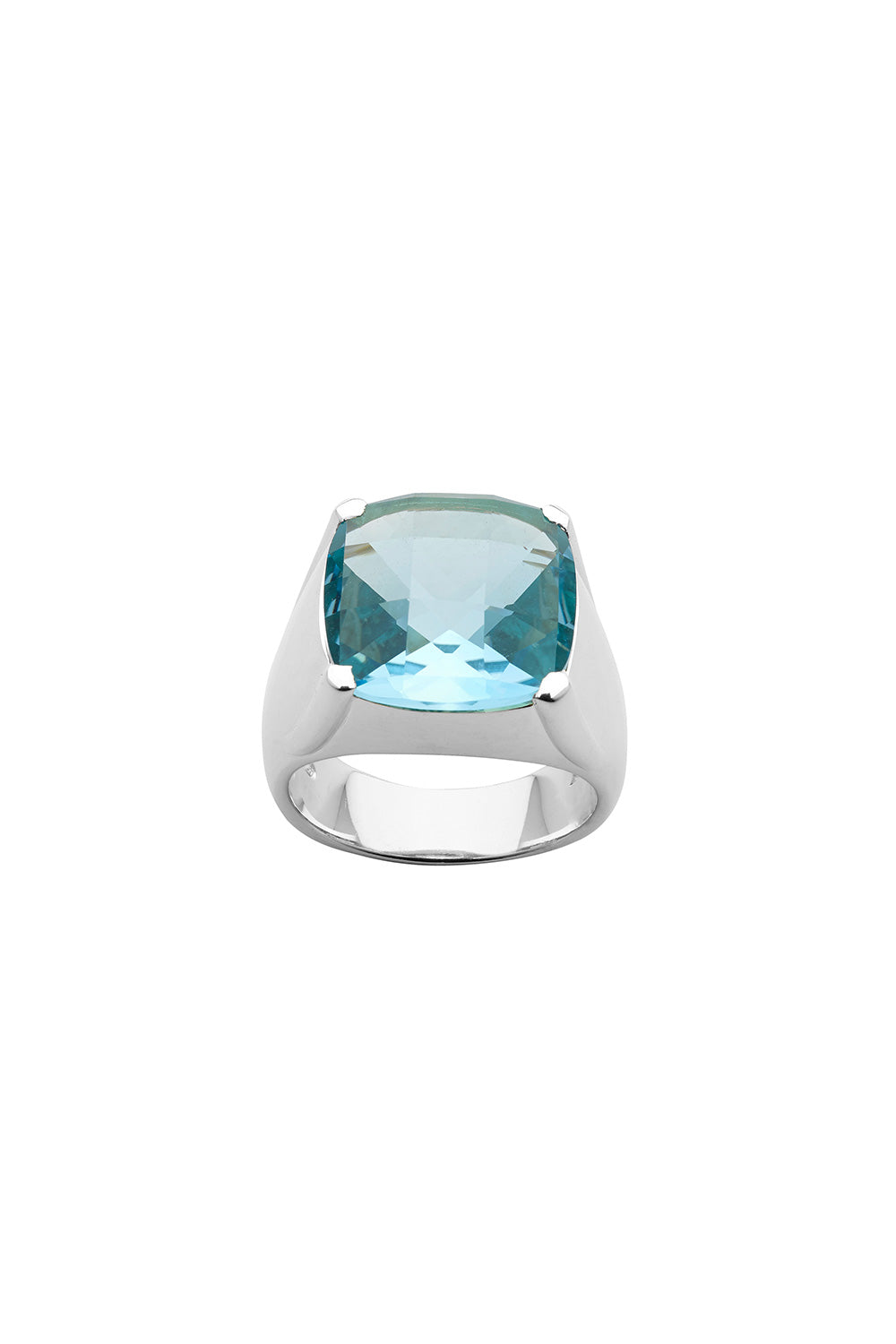 Chequerboard Ring 14mm Silver & Blue Topaz