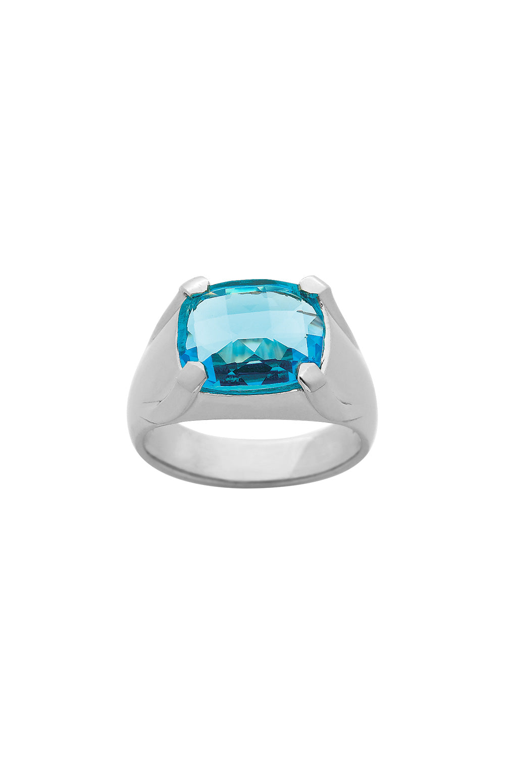 Chequerboard Ring 12 x 10mm Silver & Blue Topaz