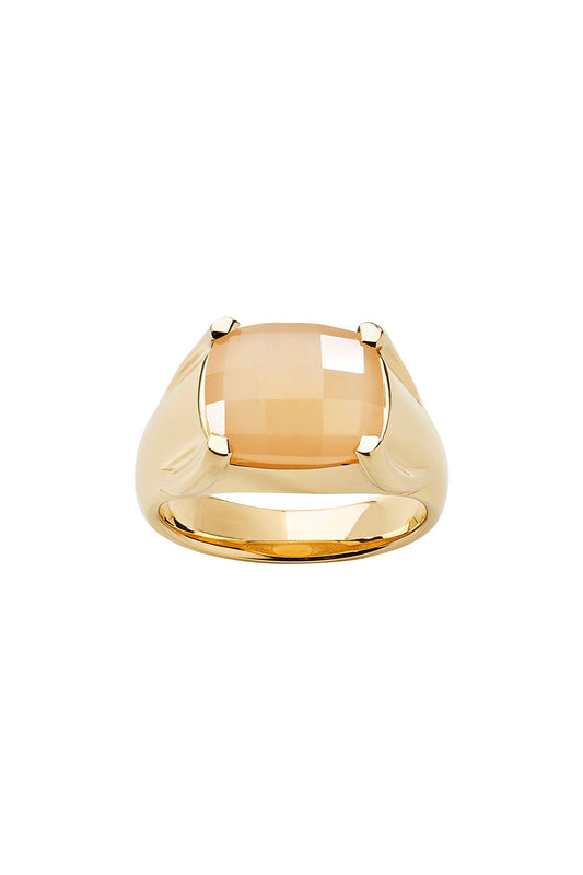 Chequerboard Ring 12x10mm Gold & Peach Moonstone