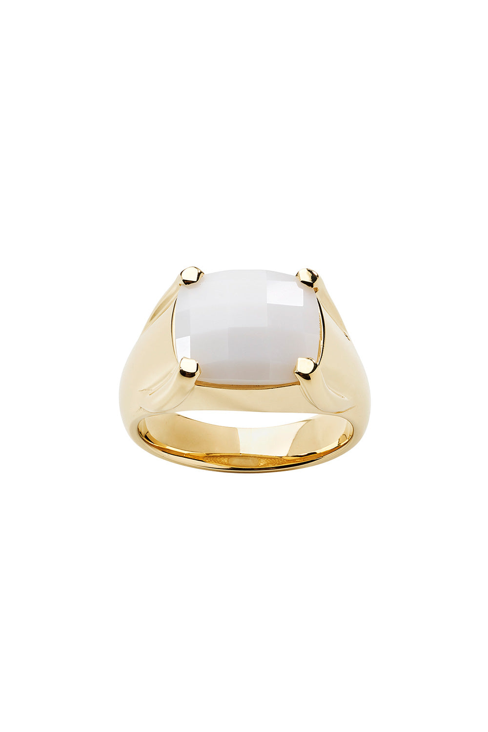 Chequerboard Ring 12x10mm Gold & White Agate