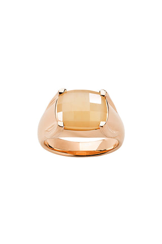 Chequerboard Ring 12x10mm Rose Gold & Peach Moonstone