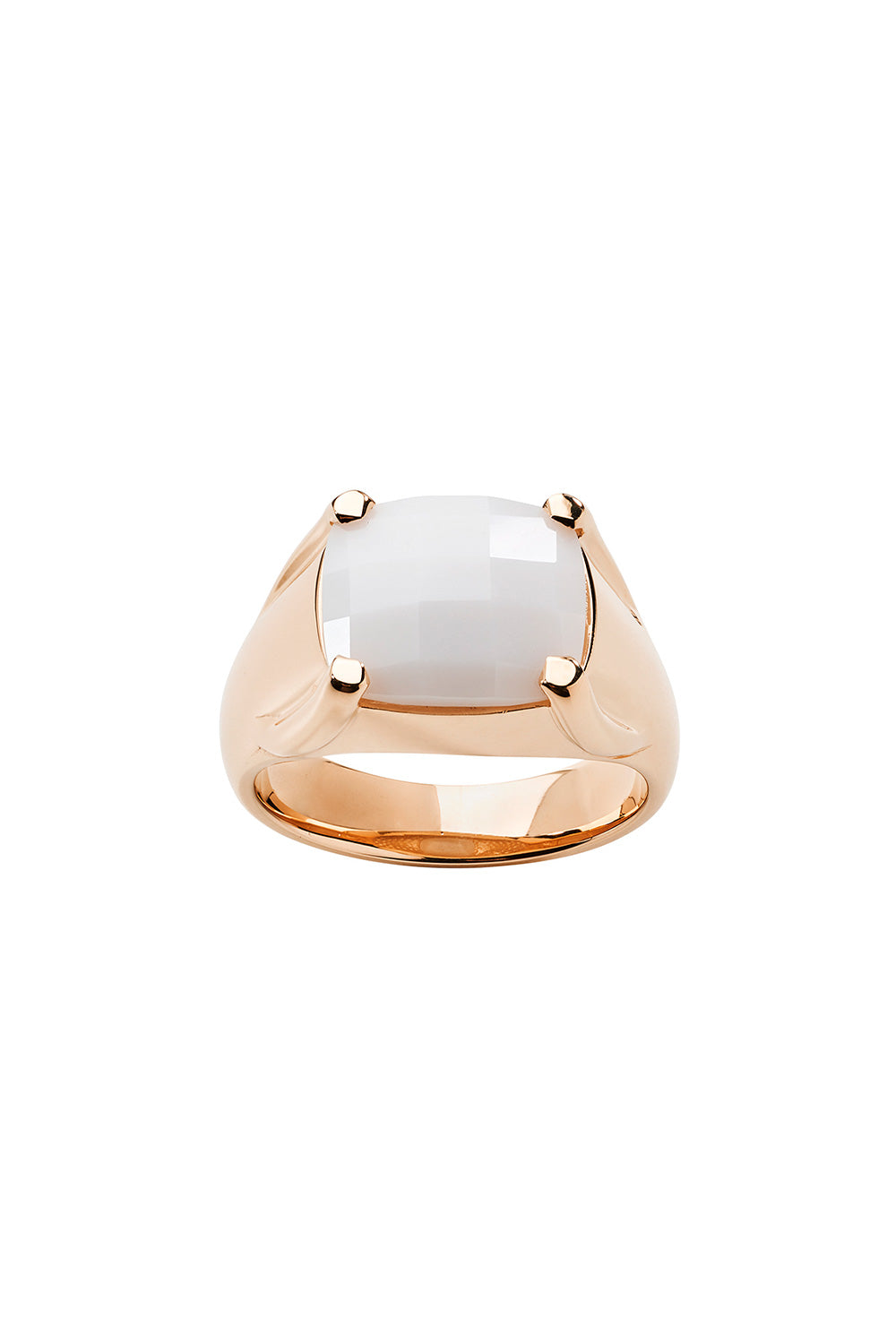 Chequerboard Ring 12x10mm Rose Gold & White Agate