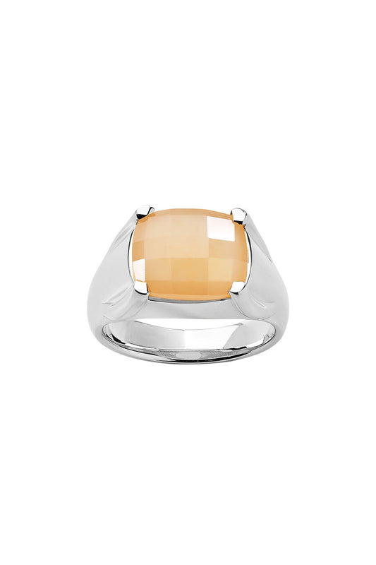 Chequerboard Ring 12x10mm Silver & Peach Moonstone