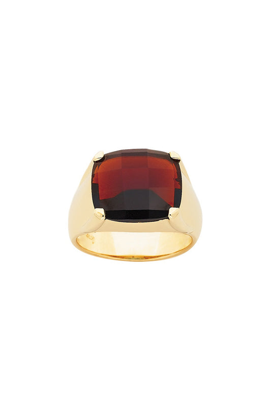 Chequerboard Ring 14 x 12mm Gold & Garnet