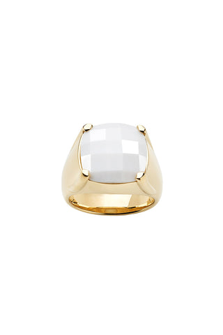 Chequerboard Ring 14mm Gold & White Agate