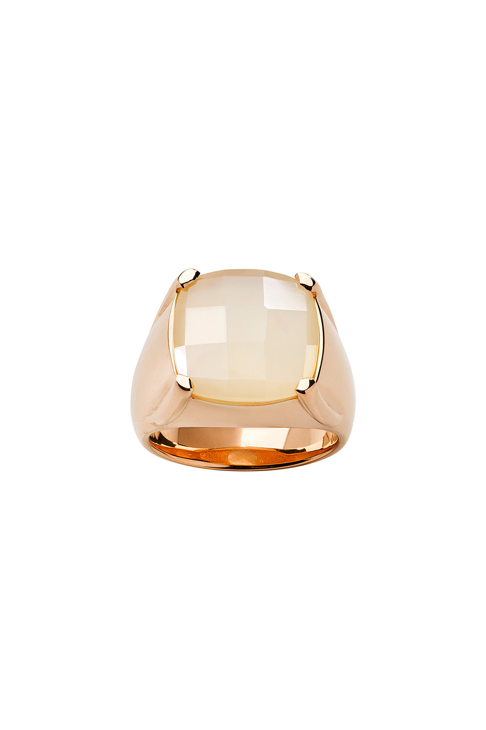 Chequerboard Ring 14mm Rose Gold & Peach Moonstone