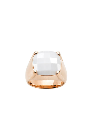 Chequerboard Ring 14mm Rose Gold & White Agate