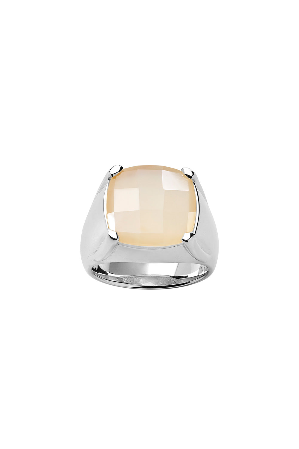 Chequerboard Ring 14mm Silver & Peach Moonstone