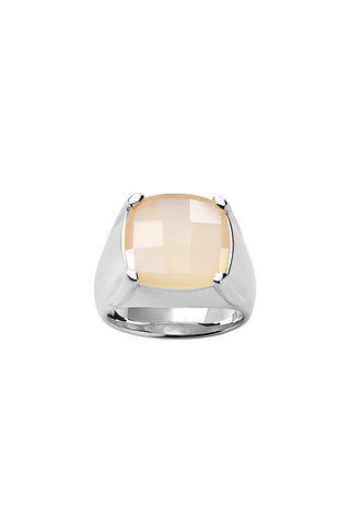 Chequerboard Ring 14mm Silver & Peach Moonstone