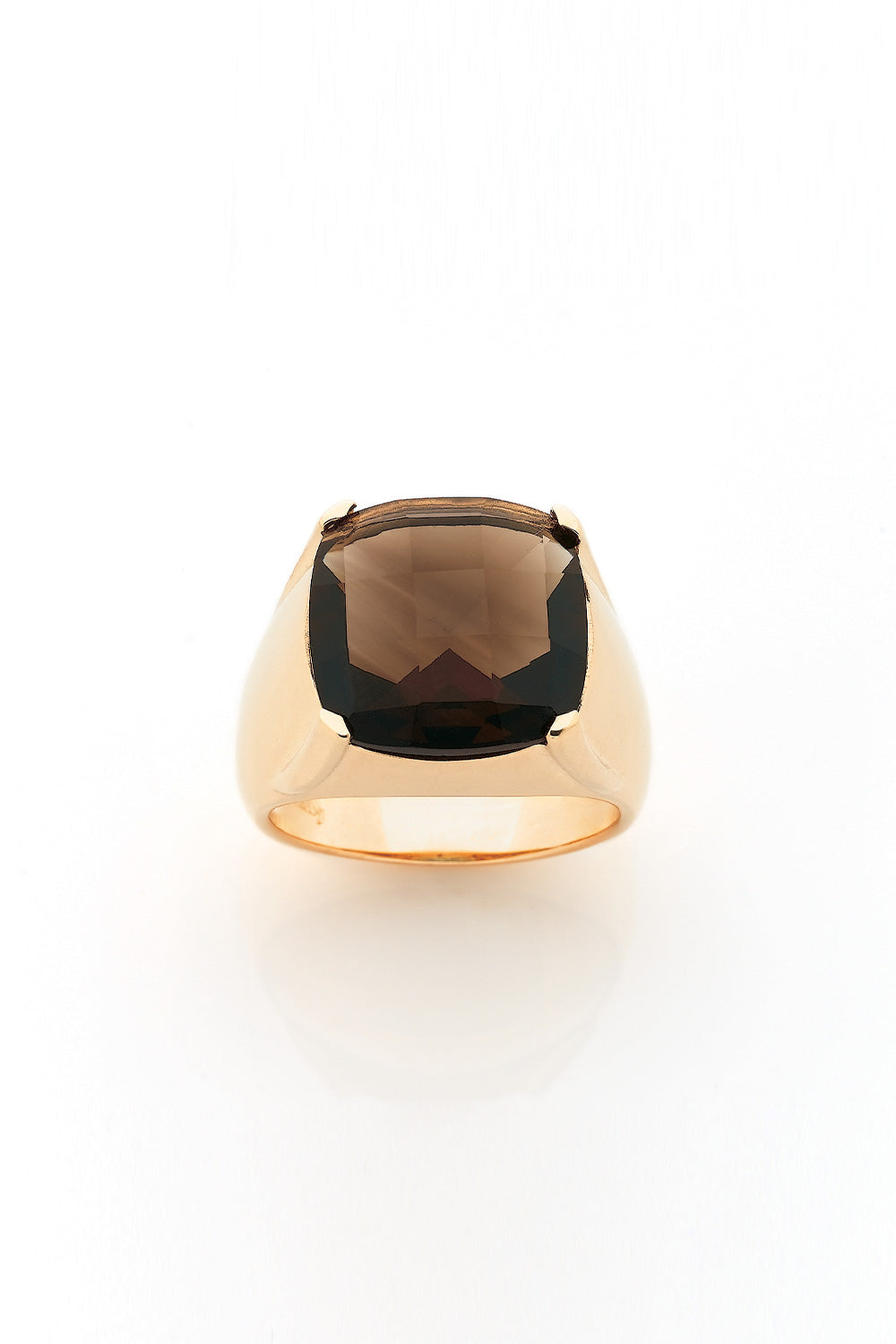 Chequerboard Ring 14mm Gold & Smokey Quartz