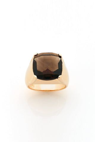 Chequerboard Ring 14mm Gold & Smokey Quartz