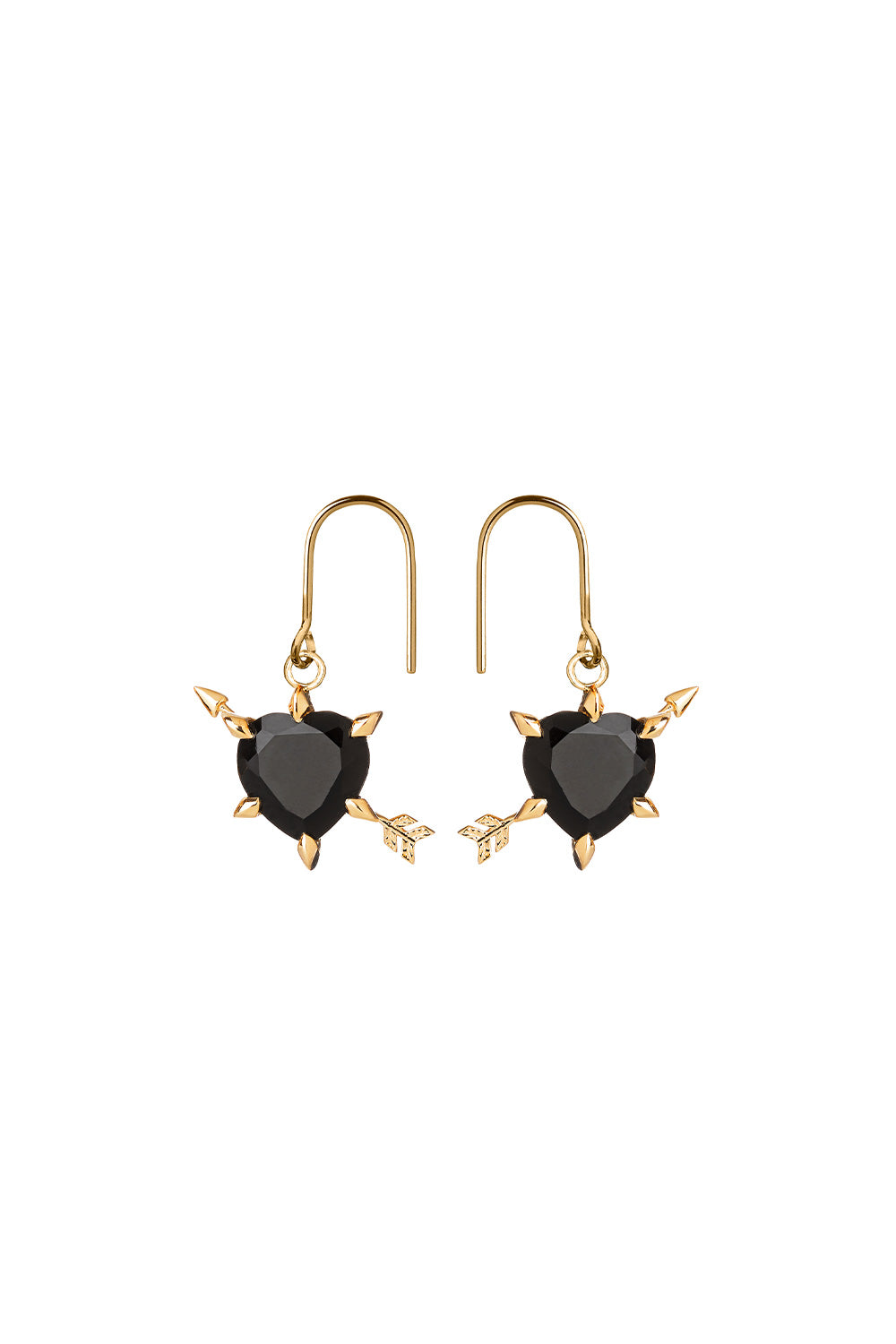 Cupid's Arrow and Heart Earrings Gold Onyx