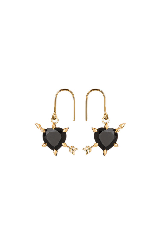 Cupid's Arrow and Heart Earrings Gold Onyx