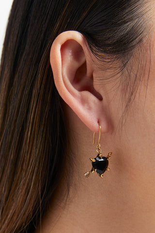 Cupid's Arrow and Heart Earrings Gold Onyx