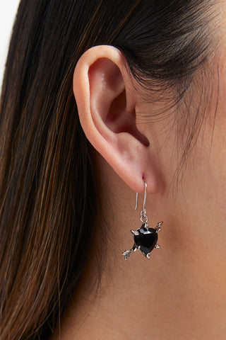 Cupid's Arrow and Heart Earrings Silver Onyx