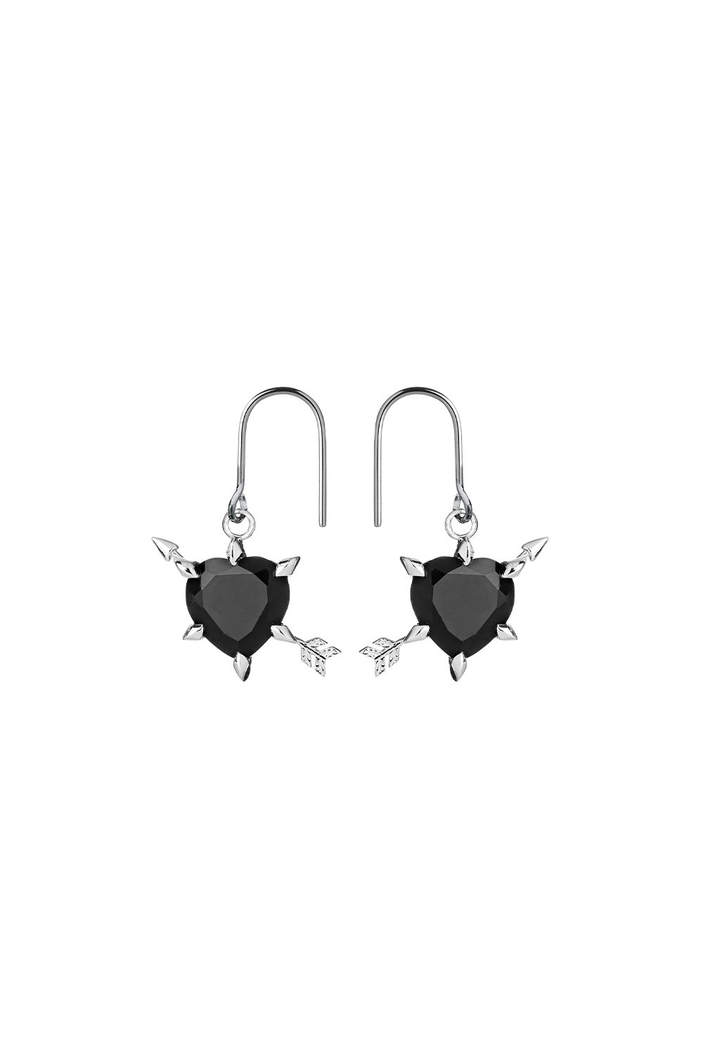 Cupid's Arrow and Heart Earrings Silver Onyx