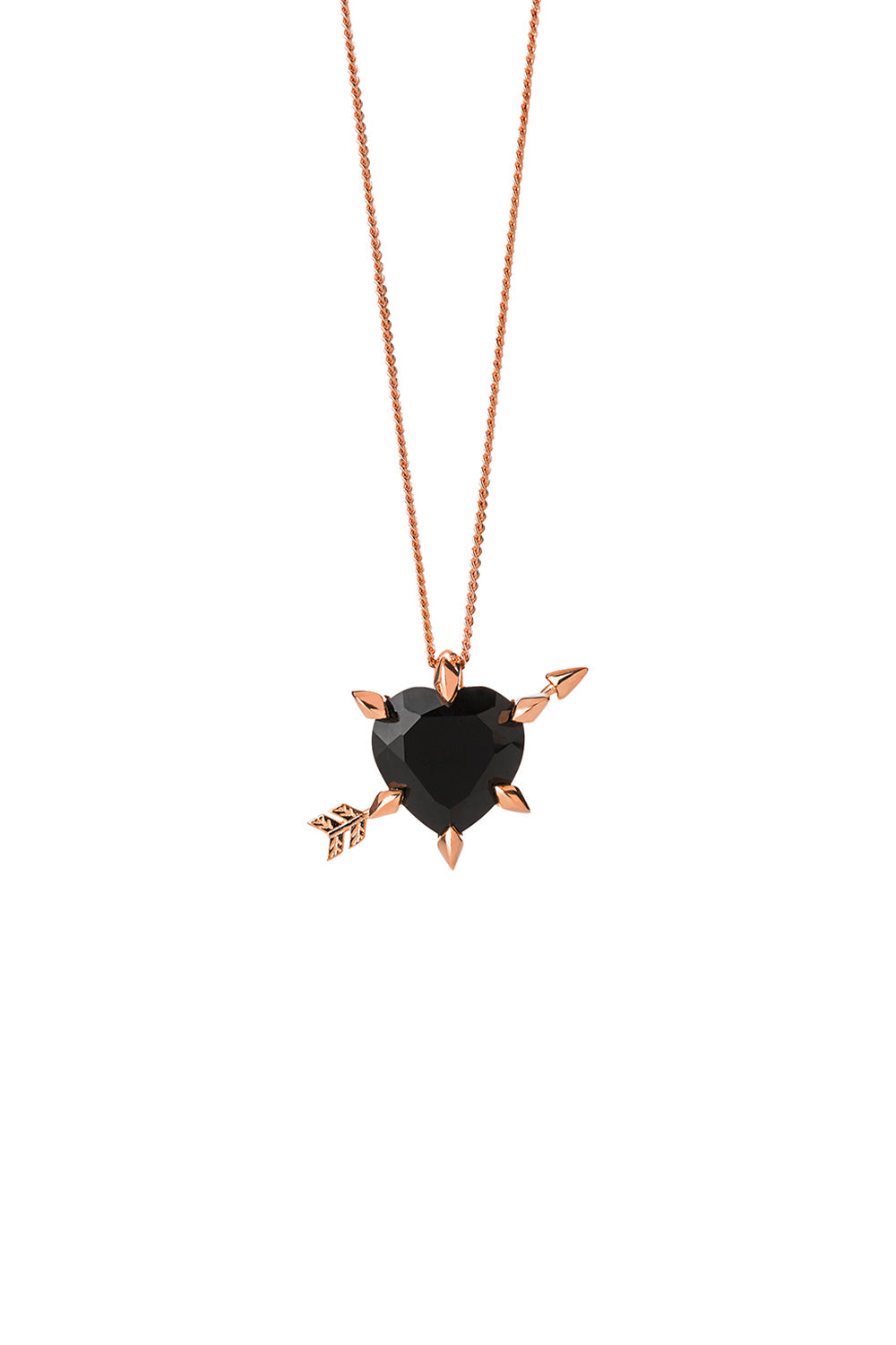 Cupid's Arrow and Heart Necklace Rose Gold Onyx