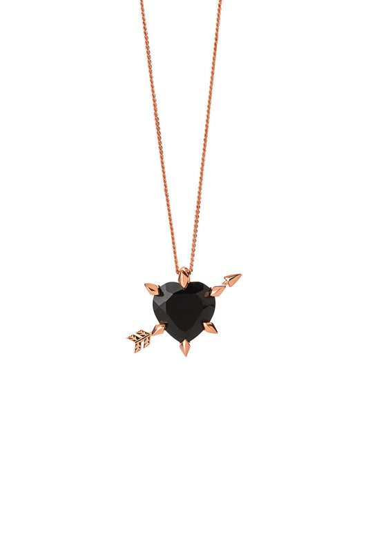 Cupid's Arrow and Heart Necklace Rose Gold Onyx