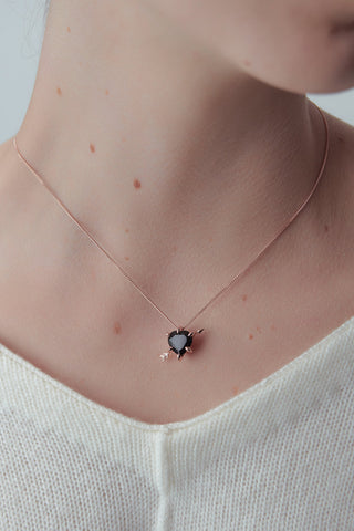 Cupid's Arrow and Heart Necklace Rose Gold Onyx