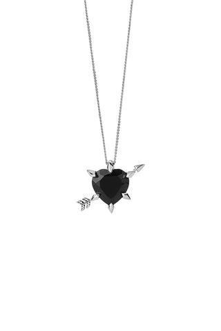 Cupid's Arrow & Heart Necklace Silver Onyx