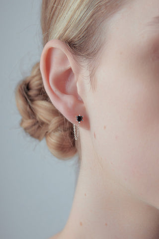 Cupid's Heart and Chain Studs Silver Onyx