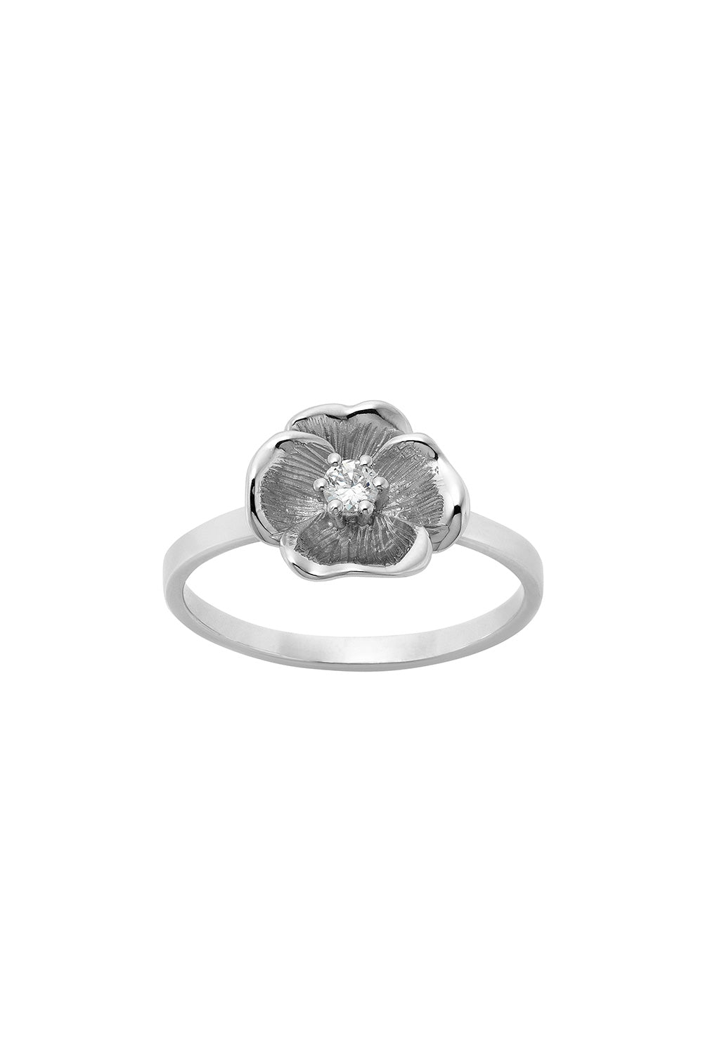 Diamond Etch Pansy Ring, 9ct White Gold, .10ct Diamond