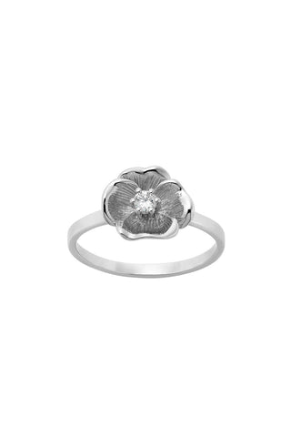 Diamond Etch Pansy Ring, 9ct White Gold, .10ct Diamond